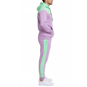 Conjunto Deportivo Personalizado para Hombre en Verde Menta y Morado Lavanda, Sudadera con Capucha y Pantalones de Dos Piezas, Ropa Deportiva Urbana - Product Image 3