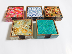 Natural Wooden Vintage Printed Heat Resistant Coaster <b>Set</b> <b>for</b> Beverage Glasses Coffee Cups Tea Mugs-<b>Table</b> Protector Home <b>Dining</b> - Product Image 1