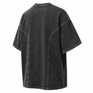 Hot Sale Men's Oversized Washed Denim Short Sleeve O-Neck T-Shirt Casual Solid Color Cotton Blend Regular Fit 2026 - Product Image 3