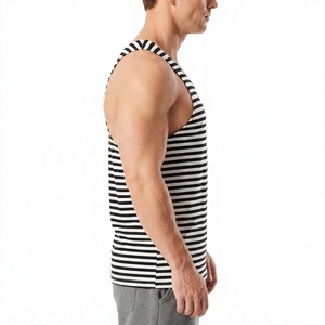 <b>Men's</b> Striped Tank Top O-Neck Knitted Casual Sleeveless <b>Vest</b> Black <b>White</b> Patterned Fitness Wear - Product Image 6