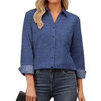 Kemeja Kerja Wanita Lengan Panjang Motif Geometris Hitam Putih Bahan Polyester Chiffon dengan Kancing Depan untuk Kantor