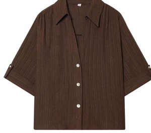 Camisa de Manga Corta para Mujer, Cuello Camisero, Color Sólido, Corte Holgado, Estilo Casual, Popelina, Todas las Temporadas, 100% Algodón - Product Image 1