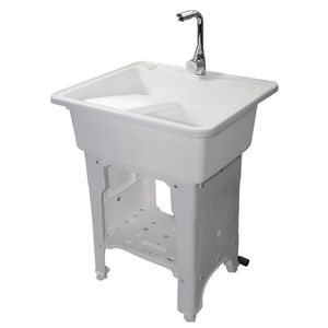 White Utility Sink for Home Garage or Shop Color with Hot and Cold Water Faucet Laundry Appliances - Product Image 1