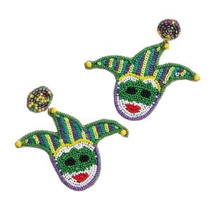 Boho-Chic Mardi Gras Seed Bead Artesanía Pendientes de gota Festival-Ready Aros bordados con cuentas de semillas de moda - Product Image 6