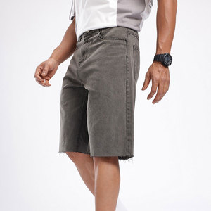 Shorts Bermuda en Coton Gris pour Homme, Taille Mi-Haute, Fermeture Boutonnée, Style Décontracté, Tissu Toile Lavée Respirant, Idéal pour l'Été - Product Image 2