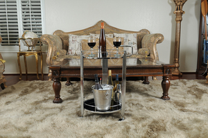 Anne Home - Round 2-Tier Serving Trolley Chrome <b>Frame</b> for Living Room Home Bar Furniture 53.34Lx44.45Wx76.2H cm - Product Image 5