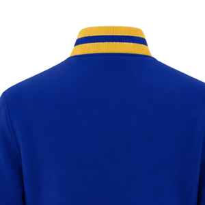 Veste universitaire bleu roi avec col côtelé doré, broderie de lettres grecques, fermeture à boutons-pression, vêtement de sport pour équipes universitaires - Product Image 3