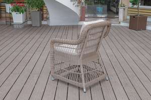 SAND 6-Seater Outdoor Wicker <b>Dining</b> Set High Back Chairs with Wood <b>Table</b> - Product Image 5