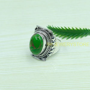Green <b>Copper</b> Turquoise Ring 925 Sterling Silver Ring Statement Ring Handmade Design Ring Gemstone Ring Turquoise Jewelry Gift - Product Image 3