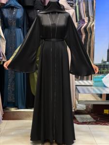 2026 Black V Neck Long Sleeve Floor Length Modest Polyester Breathable Abaya <b>Sequined</b> Detail Women's Traditional Muslim Daily - Product Image 3