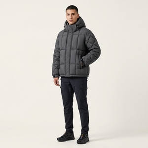 Veste matelassée grise à capuche pour homme, manteau d'hiver chaud zippé, streetwear d'extérieur, vêtements personnalisés à marque privée, OEM ODM - Product Image 4