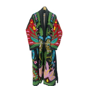 Suzani เสื้อโค้ทแจ็กเก็ตยาวปักลายสำหรับผู้หญิง, เสื้อคลุมยาวทำด้วยมือเสื้อโค้ทสไตล์ฮิปปี้ - Product Image 1