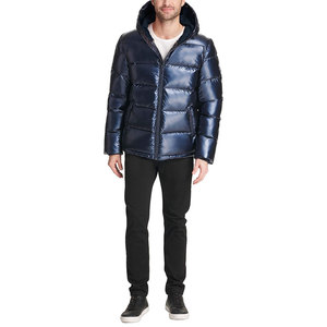 Veste matelassée à capuche pour homme, en polyester, rembourrée, imperméable, coupe-vent, fermeture éclair, manteau d'hiver décontracté, couleur unie - Product Image 4