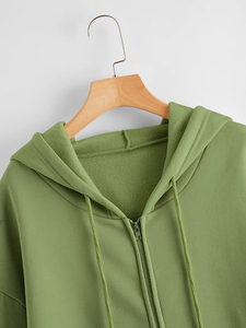 Sweat-shirt à capuche zippé vert olive pour homme, coupe ample, en coton French Terry, décontracté, pour l'automne, coupe classique - Product Image 4