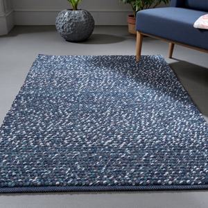 Alfombra de Lana Azul Hecha a Mano – Tejido Texturizado con Diseño Moderno y Minimalista, Alfombra Suave y Resistente - Product Image 1