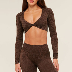 Soutien-gorge de sport athlétique pour femme, coupe ajustée, sans manches, col en V, séchage rapide, en coton tricoté et élasthanne - Product Image 1