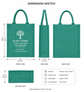 Cultiva Hoy para un Mañana Mejor, Bolsa de Compras de Yute, Estilo Rústico Mediano, Asa para el Hombro, Color Verde, para Bodas y Viajes - Product Image 2