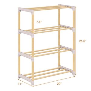 Scarpiera a 4 Ripiani in Legno di Pino Massiccio, Pieghevole e Impilabile, Finitura Laccata, 33 Libbre per Ripiano, Ripiani Ventilati a Doghe, Colore Naturale+Grigio - Product Image 3