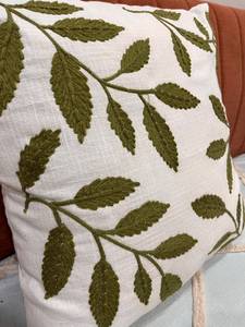 Hand-Embroidered Botanical Olive Green Leaf Pattern Square Cotton Bohemian Anti-Dust Mite Home <b>Cushion</b> <b>Cover</b> - Product Image 2