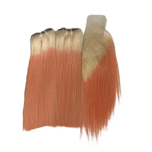 Extensions de cheveux indiens Remy roses, longues et lisses, double épaisseur, base en soie HD transparente, brun clair - Product Image 1