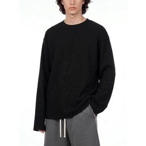 Men's Oversized Knitted <b>Long</b> <b>Sleeve</b> T-Shirt Lantern <b>Sleeve</b> O-Neck Solid <b>Black</b> Minimalist Streetwear <b>Top</b> - Product Image 6