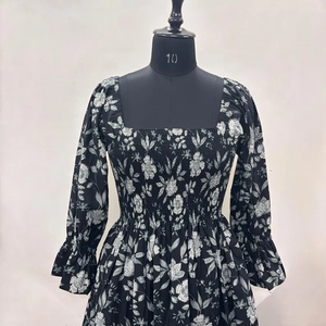 Vestido Casual Midi para Mujer, Tejido 100% Algodón, Liso, Manga Corta, Cintura Imperio, Estilo Babydoll, Oversize, Cuello Redondo, Ajuste Holgado, Funcional - Product Image 4