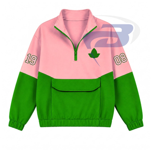 Alfa |   Kapa |   Sudadera con Cierre de Cremallera Alpha Sorority, Diseño de Bloques de Color Verde y Rosa, Bolsillos, Corte Regular, Sudadera de Otoño - Product Image 1