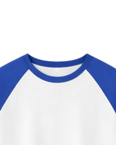 Custom Royal Blue <b>White</b> Raglan Long Sleeve T Shirt Men Cotton Casual Contrast Crew Neck Baseball <b>Tee</b> OEM Manufacturer Supplier - Product Image 4