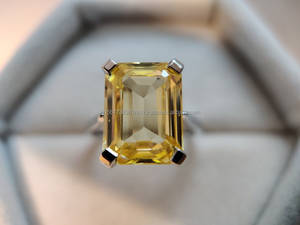 แหวนเงินเลมอนควอทซ์925เหลี่ยมเพชรพลอยโบฮีเมียนสีเหลืองแหวนหมั้น - Product Image 4