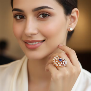 แหวนทองลายนกยูงสุดหรูสำหรับผู้หญิง ประดับด้วยไพลินสีน้ำเงินทรงลูกแพร์ เหมาะสำหรับงานแต่งงาน - Product Image 5