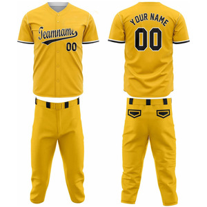 Uniforme de Béisbol Amarillo para Hombre, Conjunto de Jersey de Manga Corta y Pantalones, Cuello en V, Corte Regular, Transpirable, para Todas las Temporadas - Product Image 1