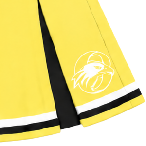 Ensemble d'uniforme de cheerleading jaune, noir et blanc, avec crop top sans manches à col en V et jupe plissée, pour spectacle de danse et équipe de cheerleading - Product Image 4