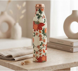 Bouteille d'eau en émail de cuivre finition brillante florale, collection cadeau, design bohème pour adultes - Product Image 1