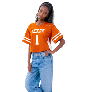 เสื้อฟุตบอลสตรีเสื้อครอปบ็อกซี่สีส้มเปิดไหล่ระบายอากาศตาข่ายแขนสั้น - Product Image 1