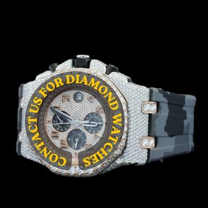Reloj Cronógrafo de Pulsera de Caucho Gris y Negro con Esfera Redonda y Diamantes Moissanite, Colección Premium, el Más Vendido - Product Image 5