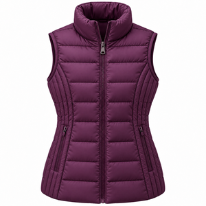 New Winter Arrival <b>Womens</b> Bright <b>Pink</b> Lightweight Packable Polyester Filled Nylon Puffer <b>Vest</b> Zippered Front Quilted Design - Product Image 6