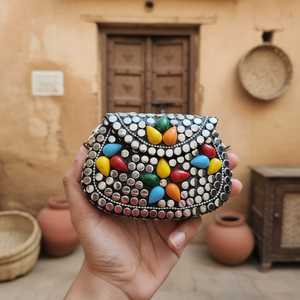 Bolso de mano elegante bohemio con cuentas para mujer, bolso con solapa con patrón geométrico colorido, correa de cadena, bolso de noche para fiesta de gran capacidad - Product Image 2