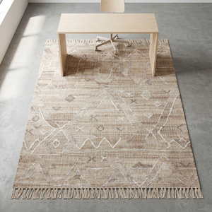 Modern Handwoven Jute Rug Beige <b>Cream</b> Abstract Geometric Pattern Fringed Textured Thick Anti-Slip Area Carpet Living Room - Product Image 2
