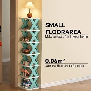 Scarpiera in plastica alta e stretta a 9/2 livelli con Design verticale salvaspazio impilabile per scarpe da bagno - Product Image 6