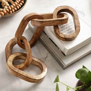 Escultura de Cadena de Eslabones de Madera Hecha a Mano de Diseño Clásico, Adorno de Mesa Ovalado Geométrico Abstracto, Decoración de Arte Moderno - Product Image 3