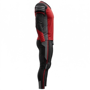 Ensemble de maillot de football sans manches pour homme, rouge et noir, col en V, respirant, anti-humidité, taille élastique ajustée, uniforme en polyester - Product Image 4