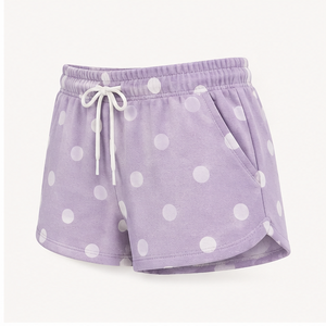 Pantalones Cortos de Salón para Mujer, Personalizados, Color Lila Morado con Puntos, Corte en A, con Cordón Ajustable, Ligeros, de Felpa Francesa, WPSHORT-0003 - Product Image 3