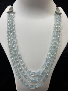 Collar de Cuentas Multicapa de Aguamarina Natural, Joyería Artesanal con Piedras Preciosas, Collar de Cuentas Ovaladas para Unisex - Product Image 1