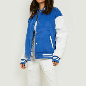 Trendy College Style <b>Letterman</b> <b>Jacket</b> For Women With Contrast Sleeves And Ribbed Trim Casual Outfit - Product Image 3