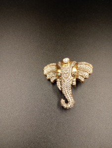 Elephant Head <b>Gold</b> Plated Moissanite Polki Stone Brooch Unisex Wedding Fashion Accessory Gift - Product Image 4