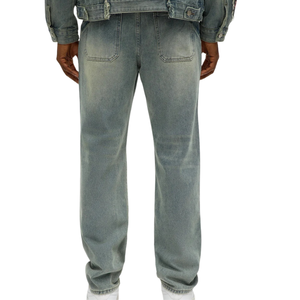 Pantalones Vaqueros Vintage para Hombre, Lavados y Desgastados, Corte Regular, 100% Algodón, Estilo Cargo con Parches Bordados, Casuales - Product Image 2