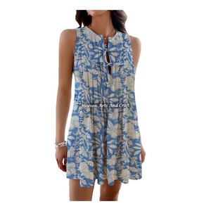 Hermoso Vestido Corto de Algodón con Estampado Floral, Vestido sin Mangas para Mujer, Elegante, Moderno, Informal, para Verano, Playa, Vestido de Moda - Product Image 1