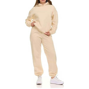 Conjunto Deportivo Casual de 2 Piezas para Mujer, Personalizable, de Cintura Alta, Tejido de Felpa Francesa, con Capucha, Antipelusas, Resistente al Viento - Product Image 1