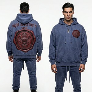 Custom Turquoise Acid Wash Hoodie Streetwear High Quality Vintage Finish Pullover Graphic Print Hooded Sweatshirt Manufacturer - Product Image 5