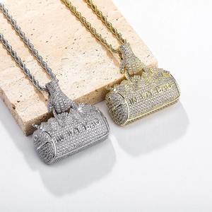 Colliers pendentifs Iced Out « IN MY BAG » en laiton plaqué or, motif sac à main, bijoux tendance pour rappeurs et fans de streetwear - Product Image 3